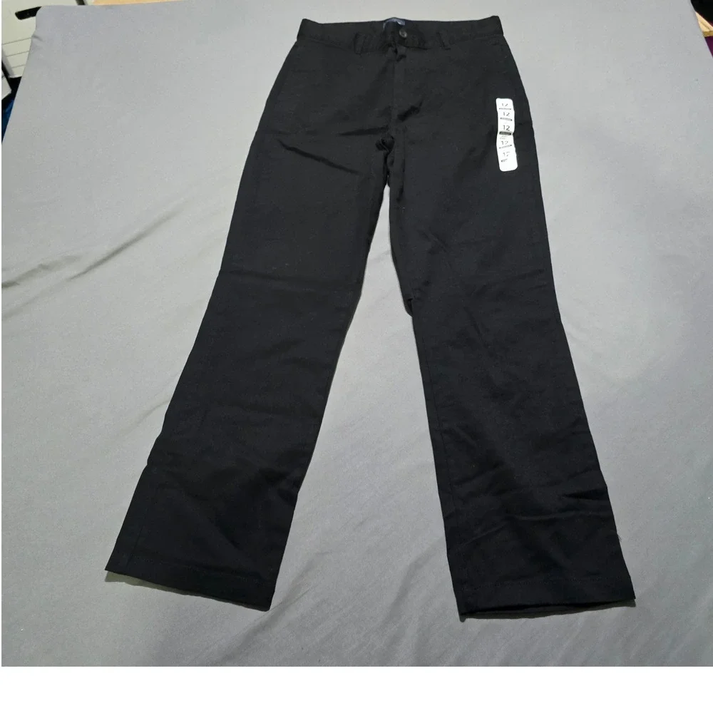 The Children's Place Chino Pants Boys 12 Husky Black Adjustable Waist Stretch